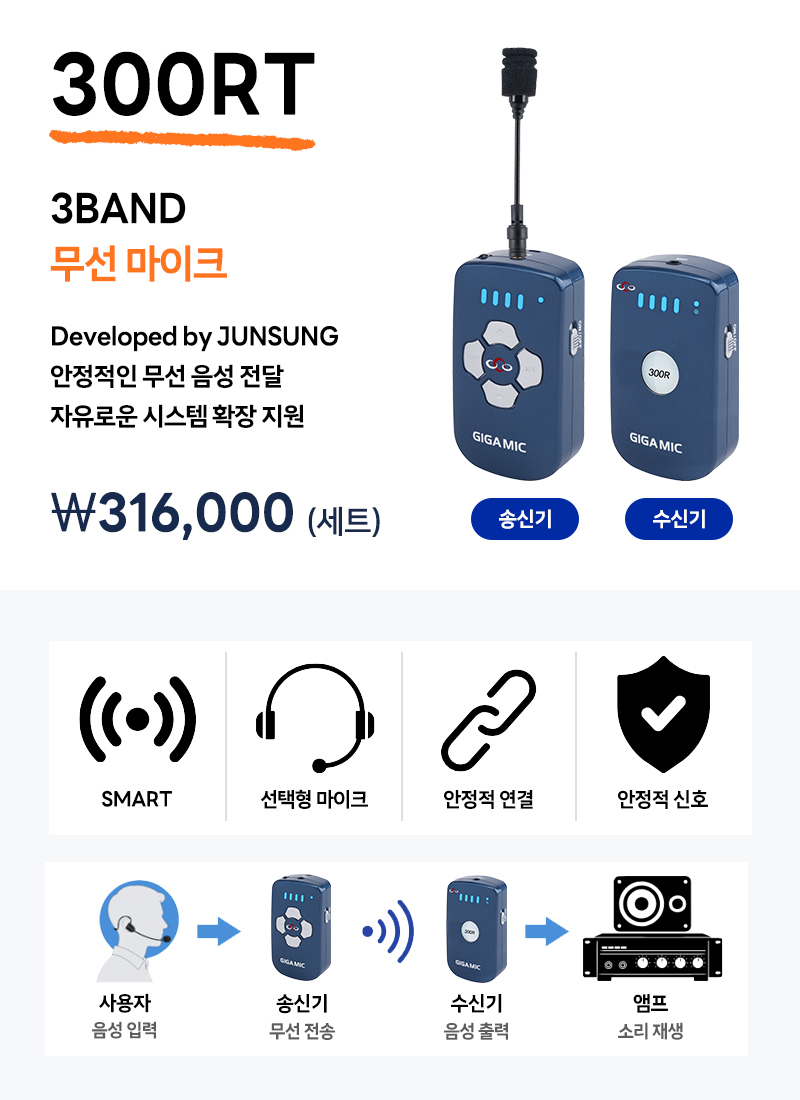 준성테크 기가엠 무선마이크 300RT 3Band