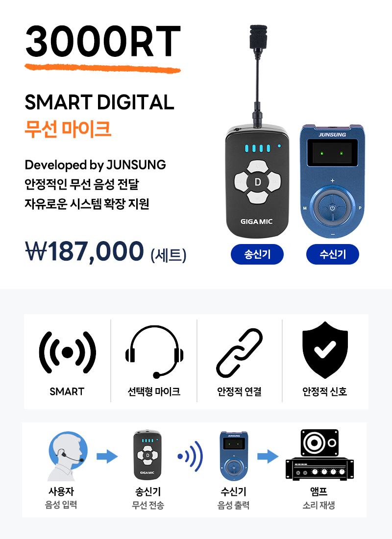 준성테크 기가엠 무선마이크 3000RT 디지털 UHF