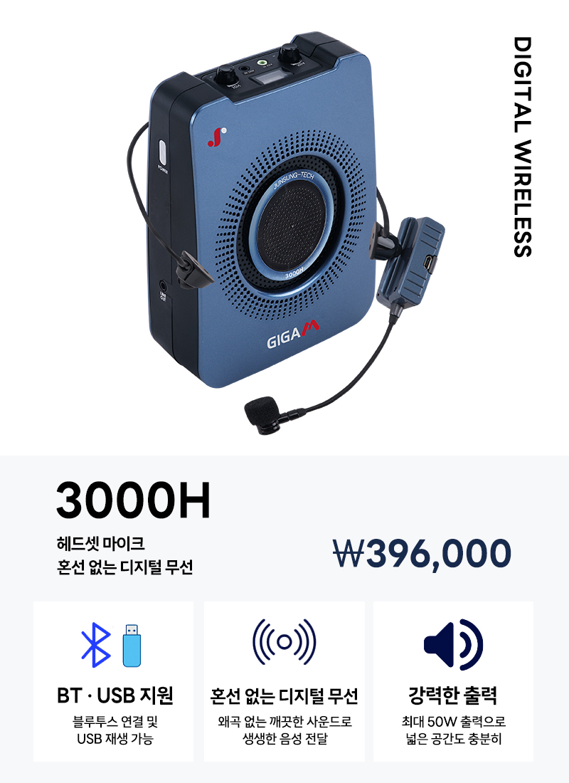 준성테크 강의용 마이크 3000H 헤드셋 블루투스 USB 기가엠