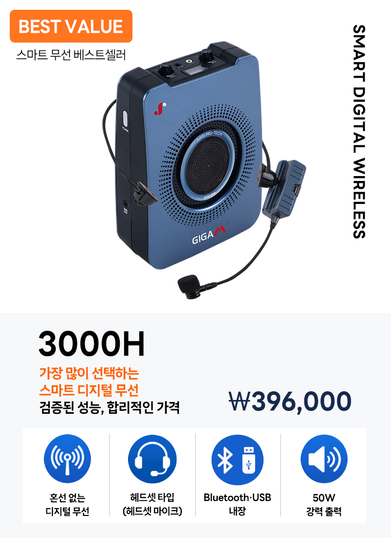 준성테크 강의용 마이크 3000H 헤드셋 블루투스 USB 기가엠