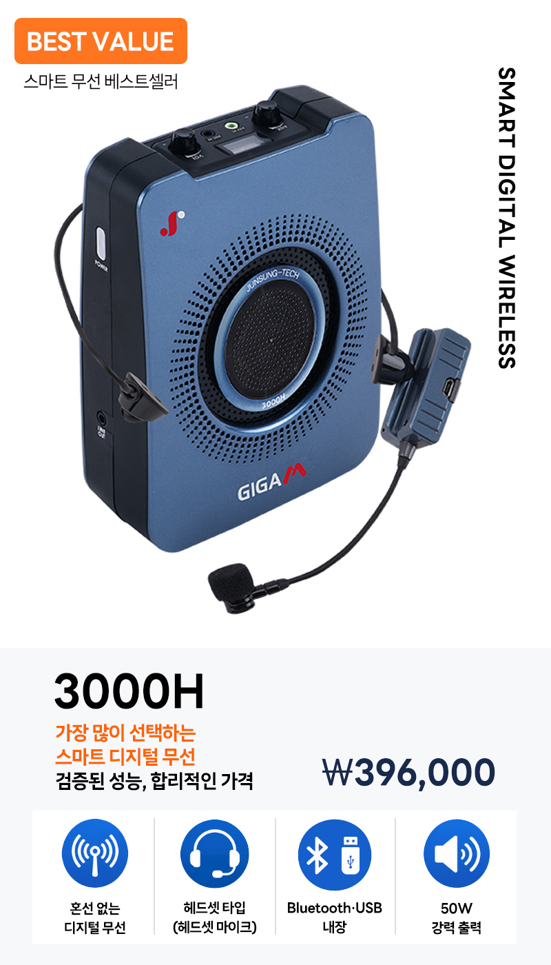 준성테크 강의용 마이크 3000H 헤드셋 블루투스 USB 기가엠