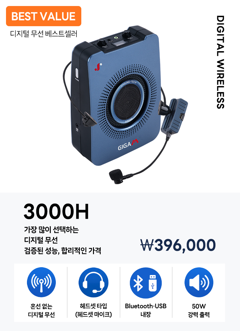 준성테크 강의용 마이크 3000H 헤드셋 블루투스 USB 기가엠