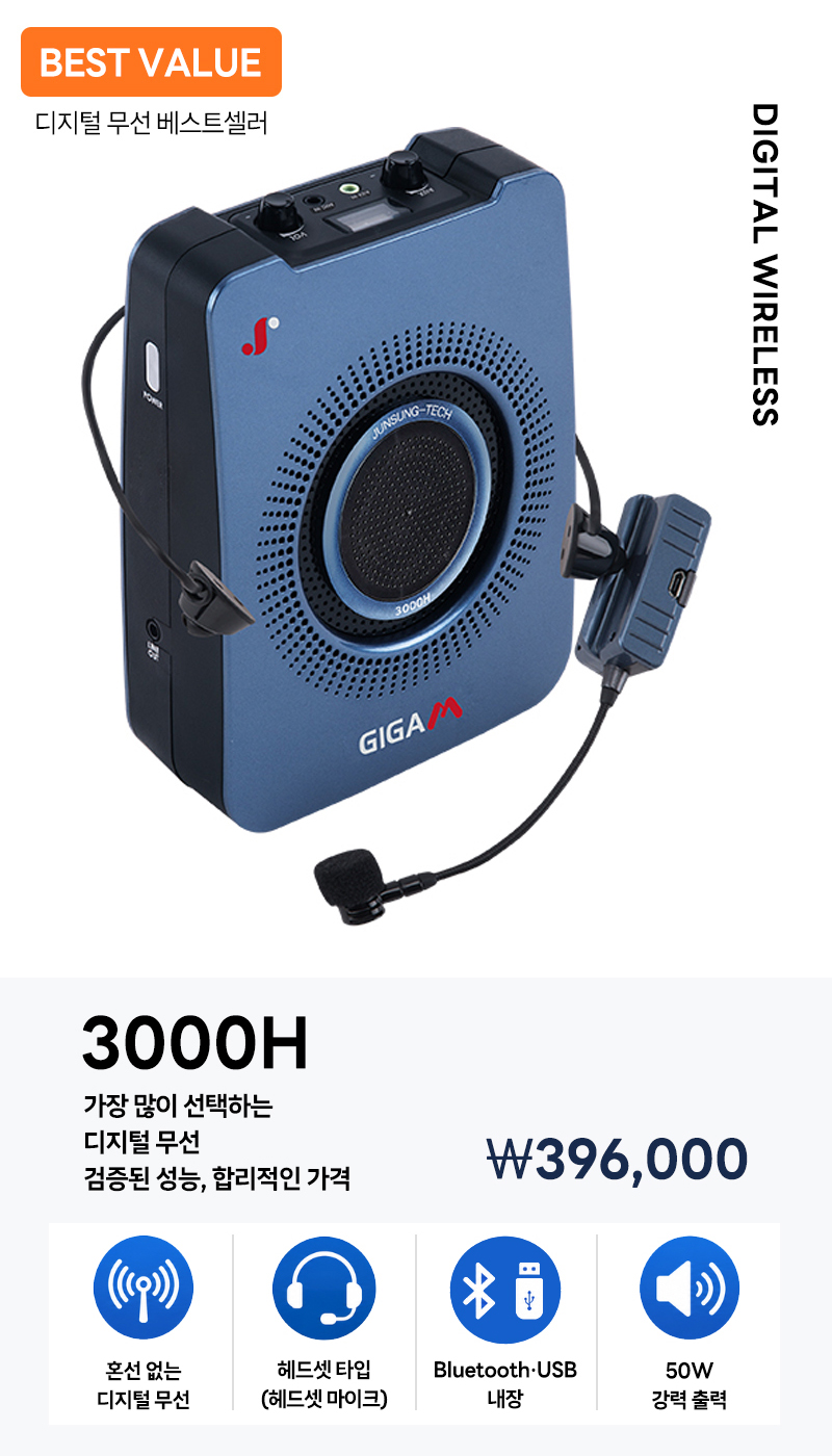 준성테크 강의용 마이크 3000H 헤드셋 블루투스 USB 기가엠